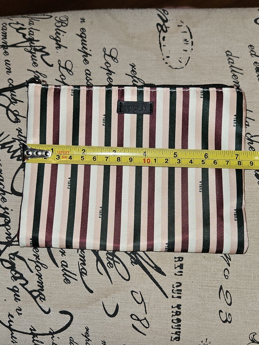 Furla Striped Womens Cosmetics  Pouch in Burgundy, Black and Cream